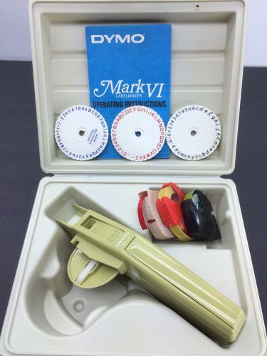 Vintage DYMO M-6 Label Making Maker KIT + CASE + 3 Wheels + 3 ROLLS Tape