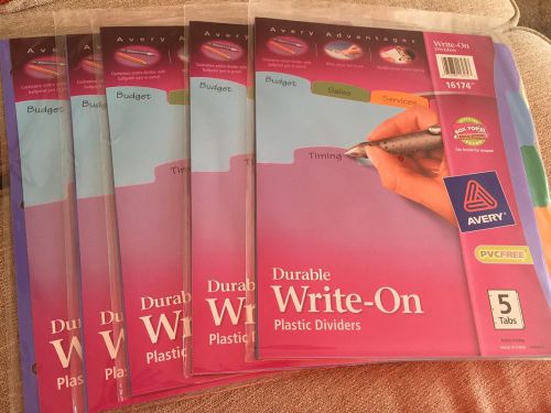 5-Avery Advantages 16174 Durable Write-On Plastic Dividers 5 Tabs New in Package