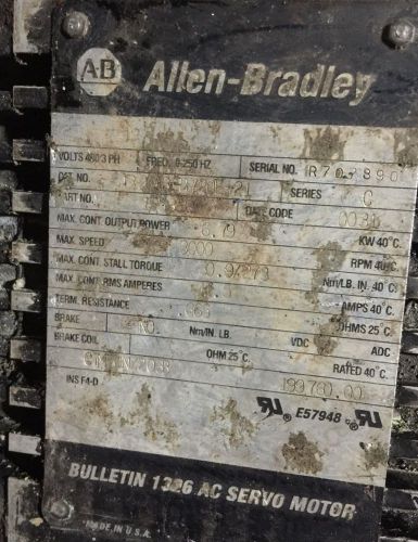 Allen Bradley Servo Motor 13 26AB-13720L-21 13 26AB13720L21 Used