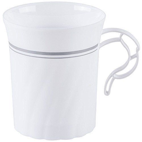 8 Oz. Heavyweight Plastic Coffee Mug / Coffee Cup White W/silver Rim - 24 Count