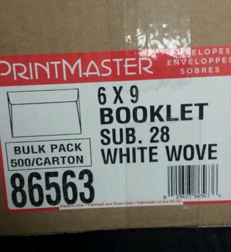 Box of 500 New Print Master 6 X 9&#034; 28 lb. White Wove Booklet Envelopes