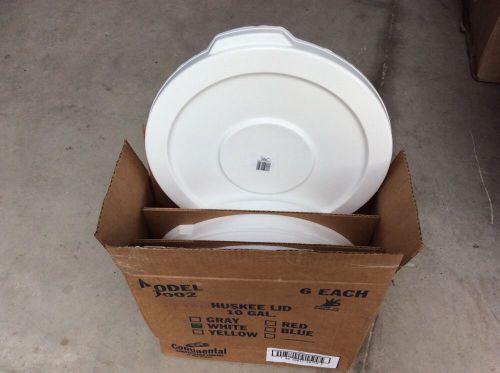 (6) continental 10 gallon white huskee container lid no.1002 wh - fits 1001 cans for sale