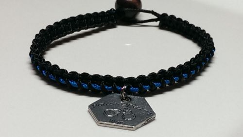 Police Wife Microcord Thin Blue Line Bracelet, Police Wife Dangle &amp; Bead Closure