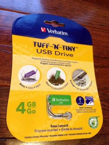 Brand New - Verbatim TUFF-&#039;N&#039;-TINY 4 GB USB Flash Drive - Green with Lanyard