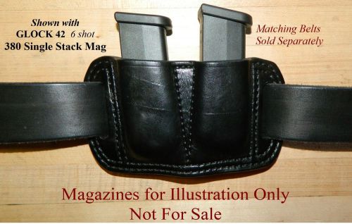 Double MAG POUCH  holds TWO .380 Glock G42 magazines - Heavy Leather