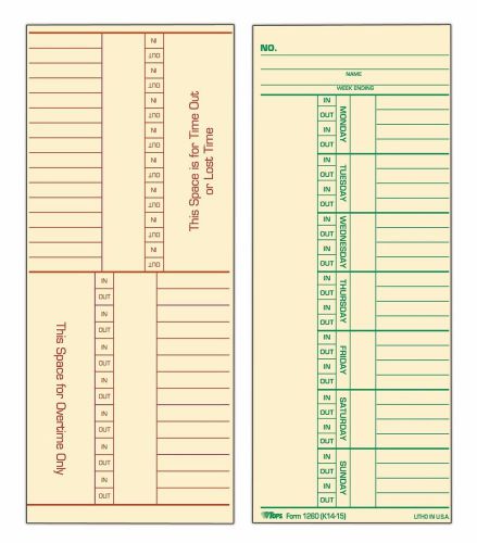 TOPS Time Cards, Weekly Format, Green Ink Front, Red Ink Back, 3.375 x 8.25 I...