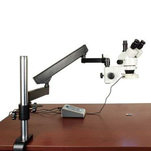 7-45 Stereo Trinocular Microscope+Articulating Arm Stand+LED 8-Section Ring Lite