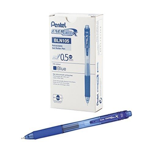 Pentel EnerGel-X Retractable Liquid Gel Pen 0.5mm Needle Tip Blue Ink, Box of 12