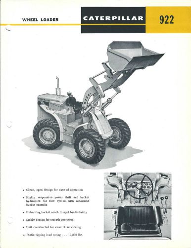 Equipment brochure - caterpillar - 922b - wheel loader - c1960&#039;s (e3077) for sale