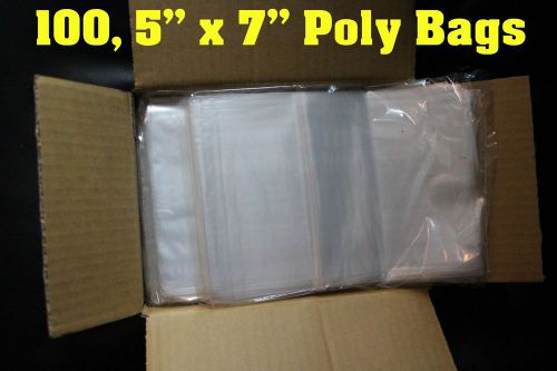 Lot of 100 Clear Layflat Poly Bags 1 mil, 7x5 or 5x7