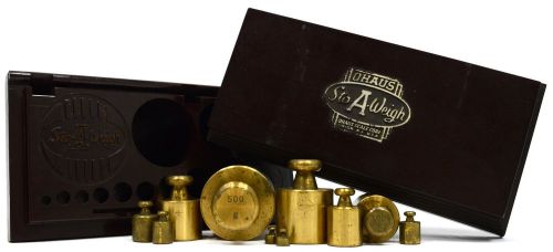 Vintage apothecary weight set of 10 metric ohaus &#034;sto-a-weigh&#034; in case! 2g-500g for sale