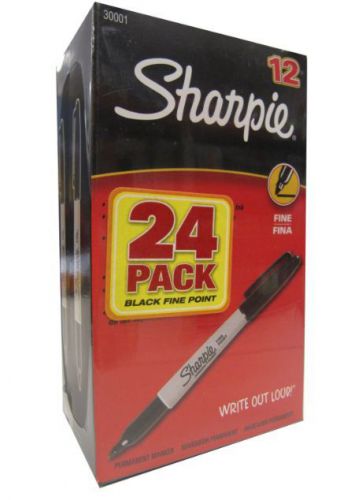 Sharpie Permanent Marker, Fine Tip Markers, Black, 24 Pack, Water Resistant NEW