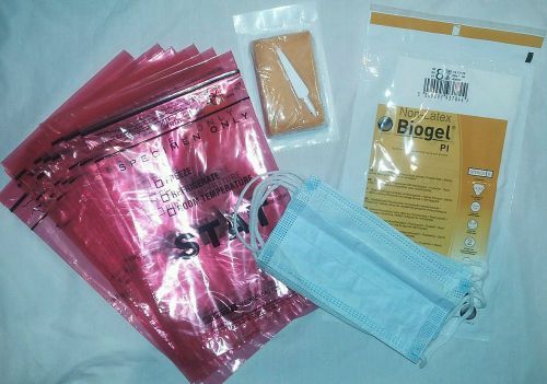 (40)Biohazard Specimen Bags with Handscrub, Surgeons Mask Surgical Sterile Glove