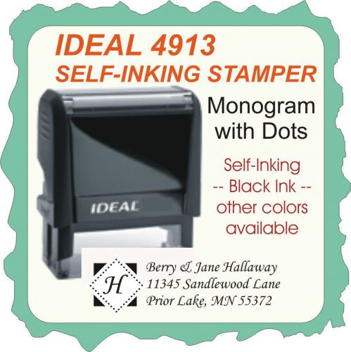 Return Address w/monogram, Custom, Trodat / Ideal 4913 Self-Ink Rubber Stamp
