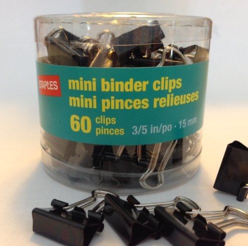 Staples? Binder Clips, Mini, 1/4&#034; Capacity, 3/5&#034; Size, Black, 60/Pk