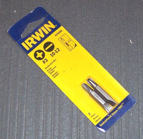 2ea. 2-pk (4 bits) Irwin 3054002 #3 Phillips/#10-12 Slotted Double-ended Bits