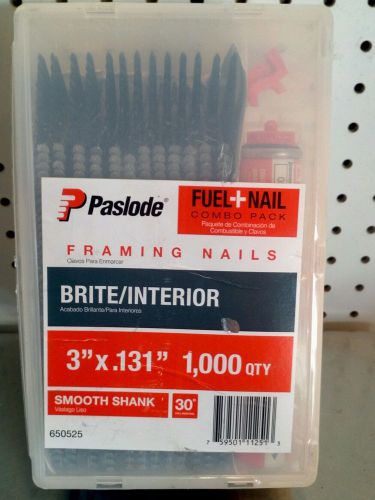 New Paslode Fuel + Nail Combo Pack; 3&#034; x .131 SM Brite, 30-Degree 650525