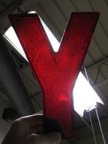 Vtg Wagner Sign Letter &#034;Y&#034; Marquee Display Red Plastic Hanging Industrial