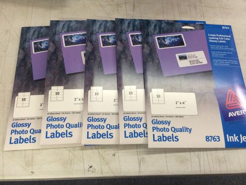 AVERY GLOSSY PHOTO QUALITY LABELS 2&#034;X 4&#034; #8763 5 PACKETS 1000 LABELS FREE SHIP