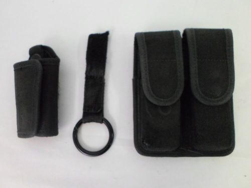 Lot of 3 bianchi accumold nylon double mag pouch w/snap, ring, silent key holder for sale