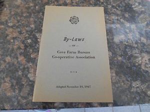 ANTIQUE COVE FARM BUREAU BY-LAWS MAIL  BOOK/STOCKS/CURRYVILLE/HESSTON PA//1947