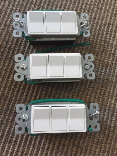 LOT OF 3 Decorator Triple Switch 3 Single Pole  Switch 15A 120-277V  White