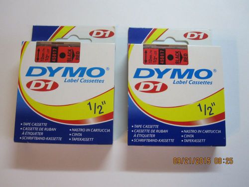 2 Genuine DYMO D1 Label Printer Tapes Cartridges Black on Red 1/2&#034; Genuine Dymo