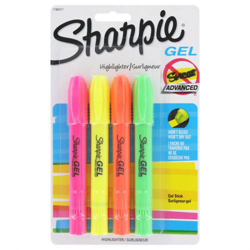 Sharpie Gel Highlighters, Bullet Tip, Assorted Colors, Pack of 4 - 1780477
