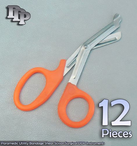 12Pcs Paramedic Utility Bandage Shear Scissor7.25&#034;Orange Handle Surgical DDP Ins