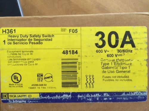 Square D Heavy Duty Safety Switch H361 30 Amp 600 Volt Type 1 Enclosure  NIB
