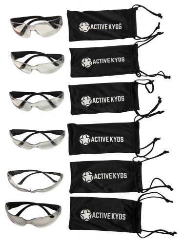 Active Kyds 6 Pack Kids Clear Safety Glasses with Black Stem