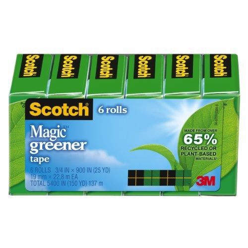 Scotch Magic Greener Tape, 3/4 x 900 Inches, Boxed, 6 Rolls (812-6P)