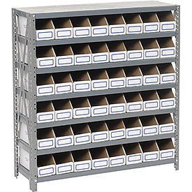 Open Bin Shelving W/7 Shelves &amp; 48 White Bins, 36x12x39