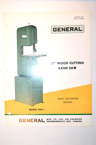 General 490 15&#034; WOOD CUTTING BAND SAW BROCHURE 1971 RR636 feature specifications