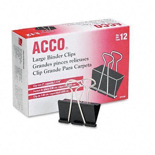 Acco 12-pack 2-inch large black binder clips office school files organization for sale