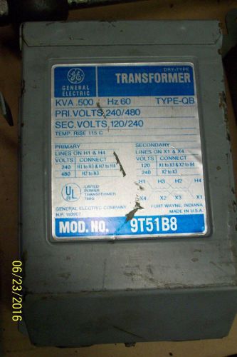 GENERAL ELECTRIC DRY TYPE TRANSFORMER TYPE QB PRIMARY VOLTS 240/480  9T51B8