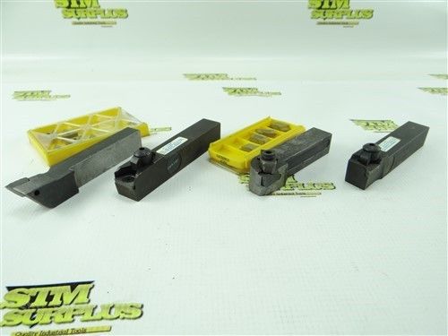 Lot of 4 indexable turning tool holders mitsubishi kennametal + carbide inserts for sale