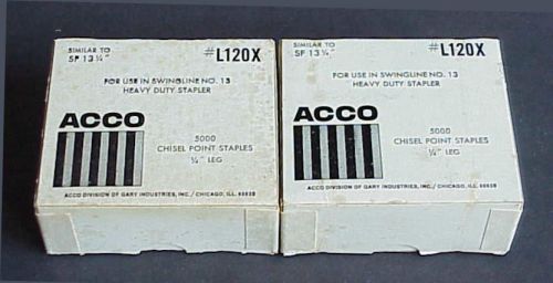 (2) Boxes (10,000) ACCO L120X Chisel Point STAPLES 1/4&#034; Leg SWINGLINE #13