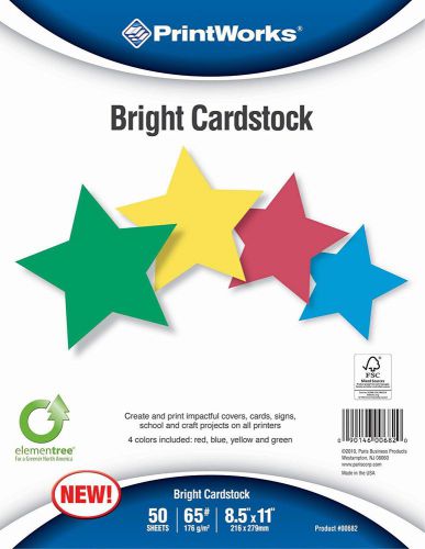 Printworks Bright Cardstock 65 Pound, Vellum, 8.5 x 11 Inches, Assorted Colors,