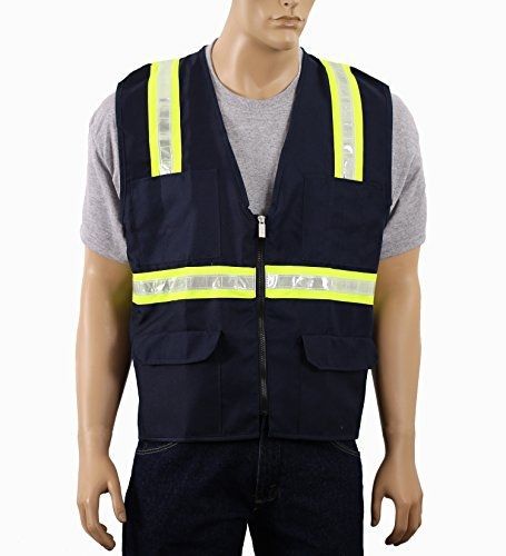 Safety Depot Two Tone Reflective Surveyor Safety Vest with Zipper and Pockets