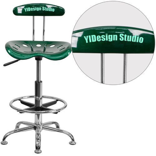 Personalized Vibrant Green and Chrome Drafting Stool with Tractor Seat FLALF215G