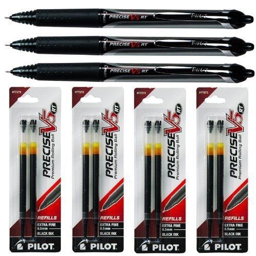 V5 RT Pilot Precise V5 Rt, 3 Pens 26062 with 4 Packs of Refills, Black Ink,