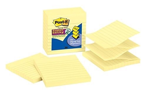Super sticky pop-up notes 4 x 4-inches canary yellow lined 5-pads/pack post inch for sale