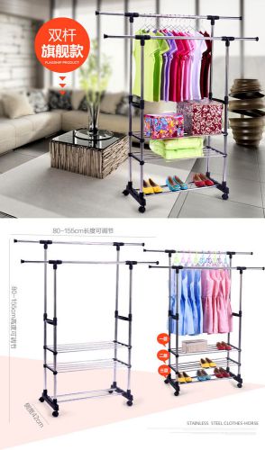 Adjustable  Collapsible Clothing Rolling Double Garment Rack Hanger