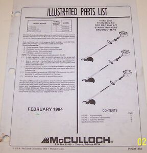 McCULLOCH TRIMMER TITAN 2360/2560/PROMAC 2500 A/V OEM ILLUSTRATED PARTS LIST