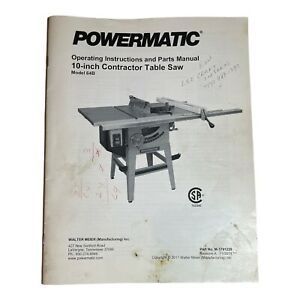 Powermatic Operating Instructions Parts Manual 10 inch Contractor Table Saw 64B