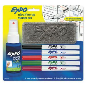 EXPO 1884310 Low-Odor Dry Erase Marker Starter Set, X-Fine Needle Tip, Assrtd,
