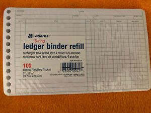 Adams ARB58100 Ledger Binder Refill Sheets 6 Ring 5 x 8 1/2 White 100 Sheets
