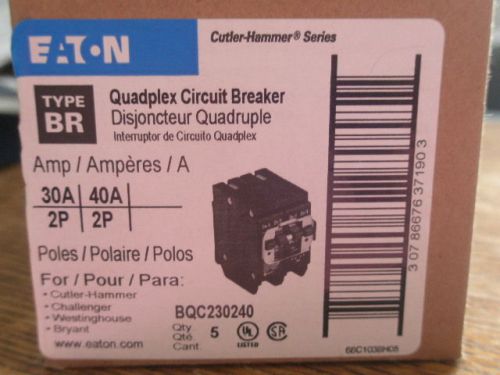 Eaton 30 Amp / 40 Amp 2 Pole BR Quad Circuit Breaker BQC230240. (LOT OF 5) NEW!