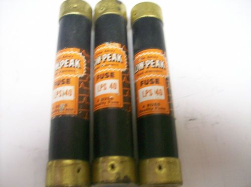 Bussmann lps 40 low peak dual element time delay fuses-good used-lot of 3 for sale